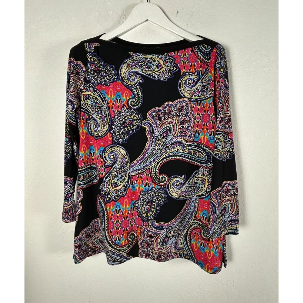 Lauren Ralph Lauren Petite Womens PL Multicolor Paisley Boat Neck Swing Top